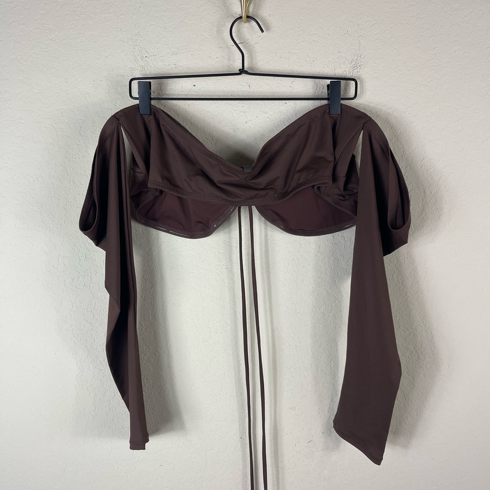 SKIMS Signature Swim Long Sleeve Bikini Top in Cocoa Brown Size 4X - Picture 10 of 11